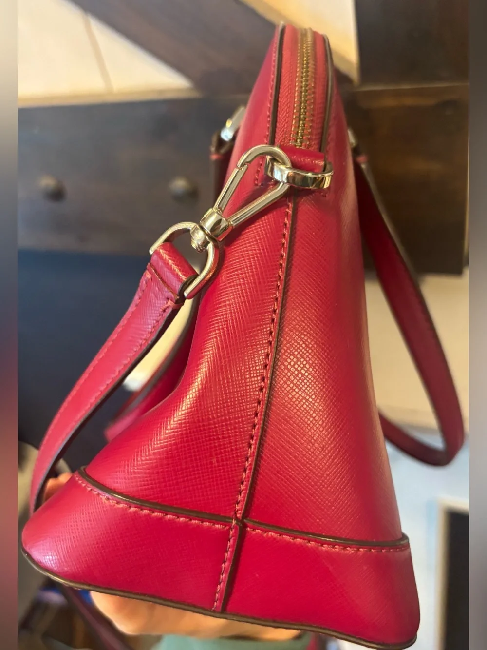 Kate Spade New York Red Saffiano Leather Dome Satchel Crossbody Bag
